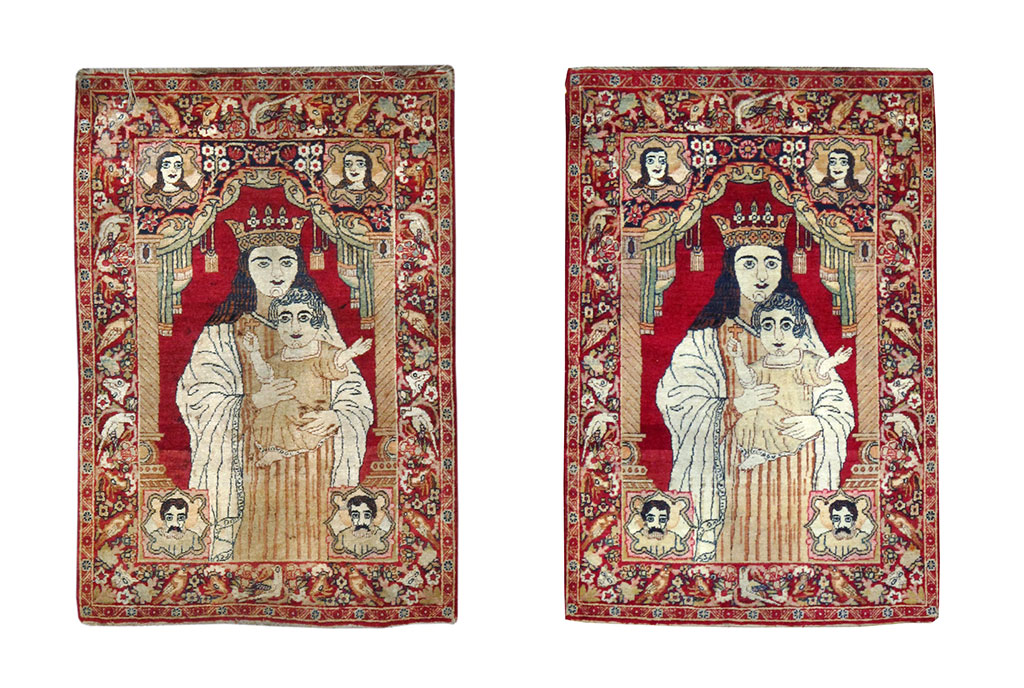 Antique Persian Lavar Kerman Pictorial Rug (Pair: 2 of 2), No.25010 - Staging