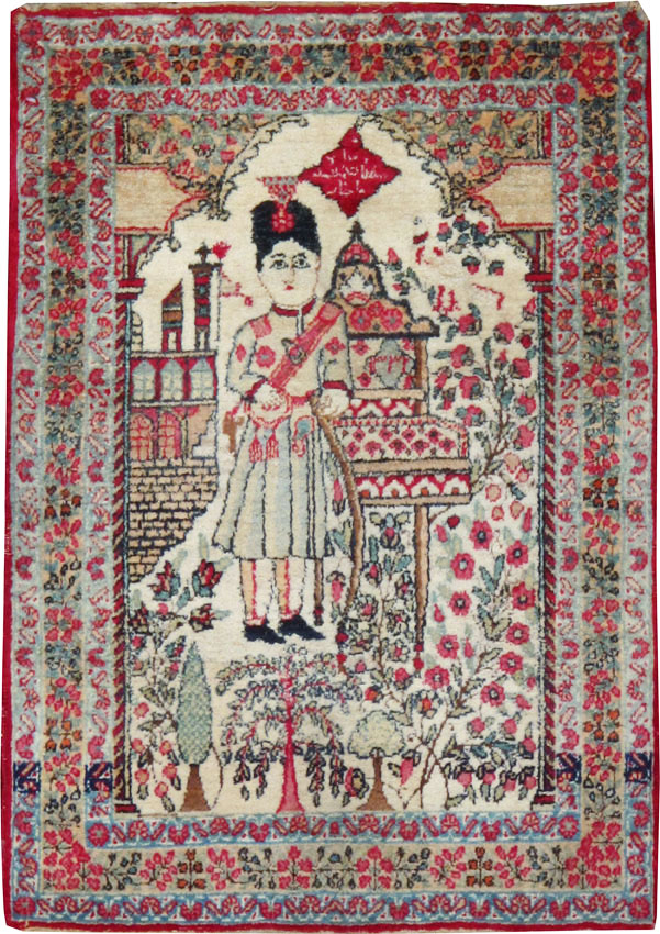 Antique Persian Lavar Kerman Pictorial Rug, No.25013 - Staging