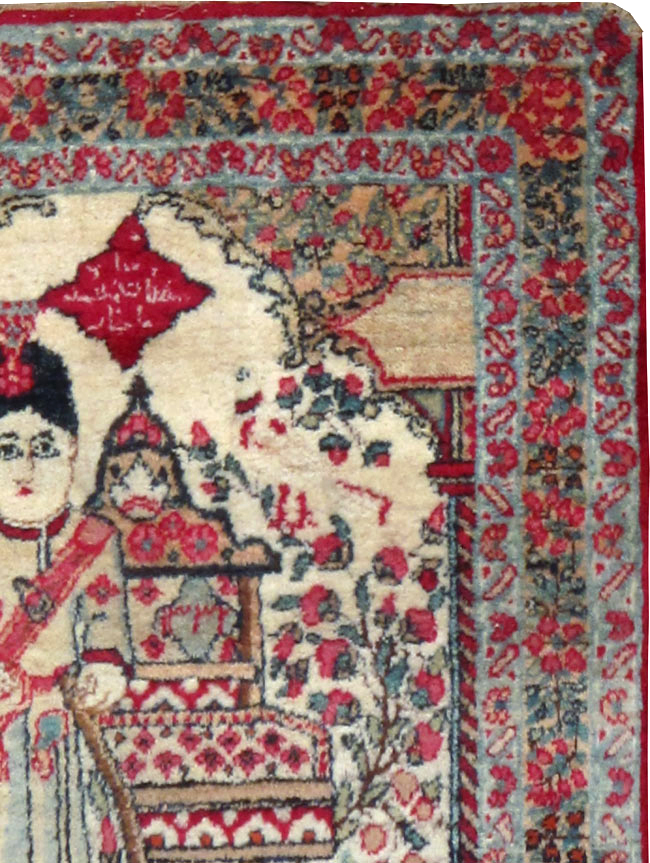 Antique Persian Lavar Kerman Pictorial Rug, No.25013 - Staging