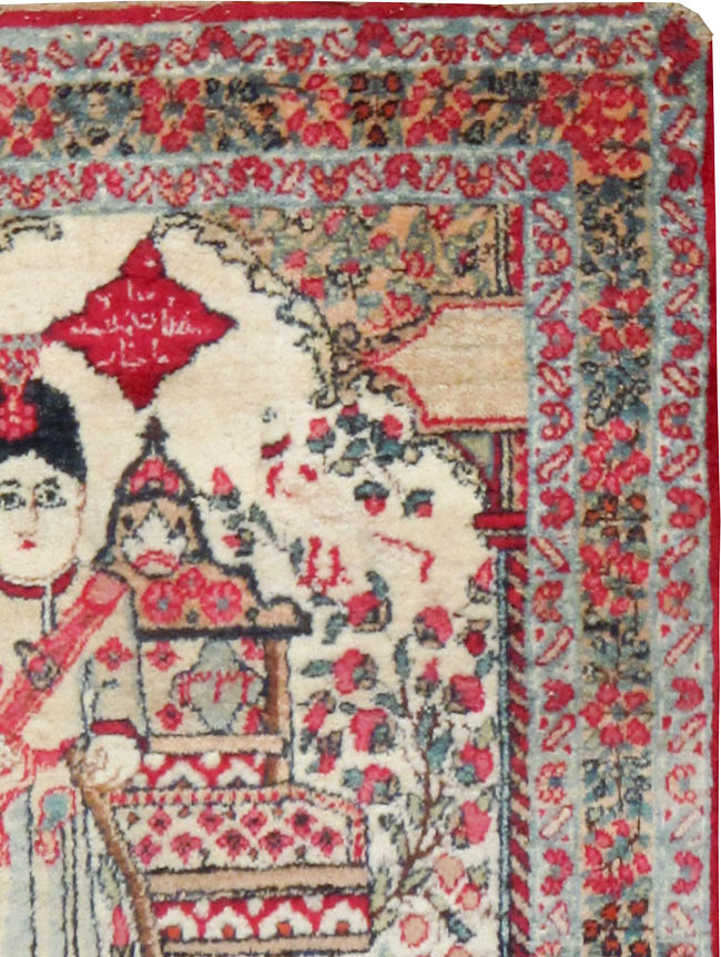 Antique Persian Lavar Kerman Pictorial Rug, No.25013 - Staging