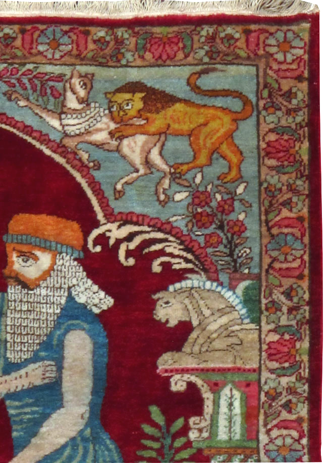 Antique Persian Lavar Kerman Pictorial Rug, No.25015 - Staging