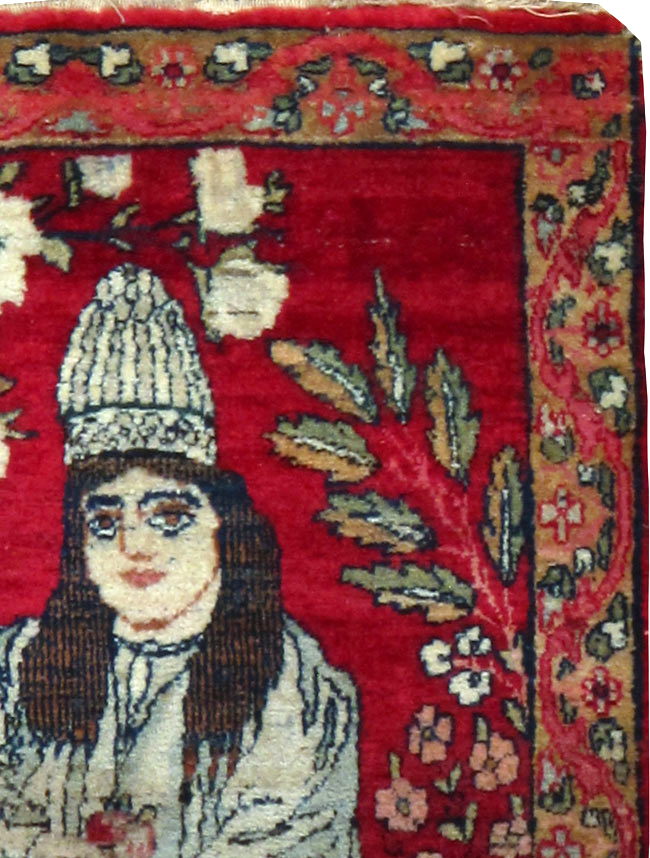 Antique Persian Lavar Kerman Pictorial Rug, No.25018 - Staging