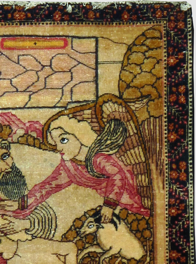 Antique Persian Lavar Kerman Pictorial Rug (Pair: 1 of 2), No.25019 - Staging