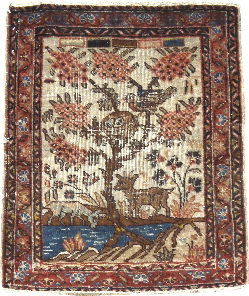 Antique Persian Tabriz Distressed Pictorial Rug, No.25020 - Staging