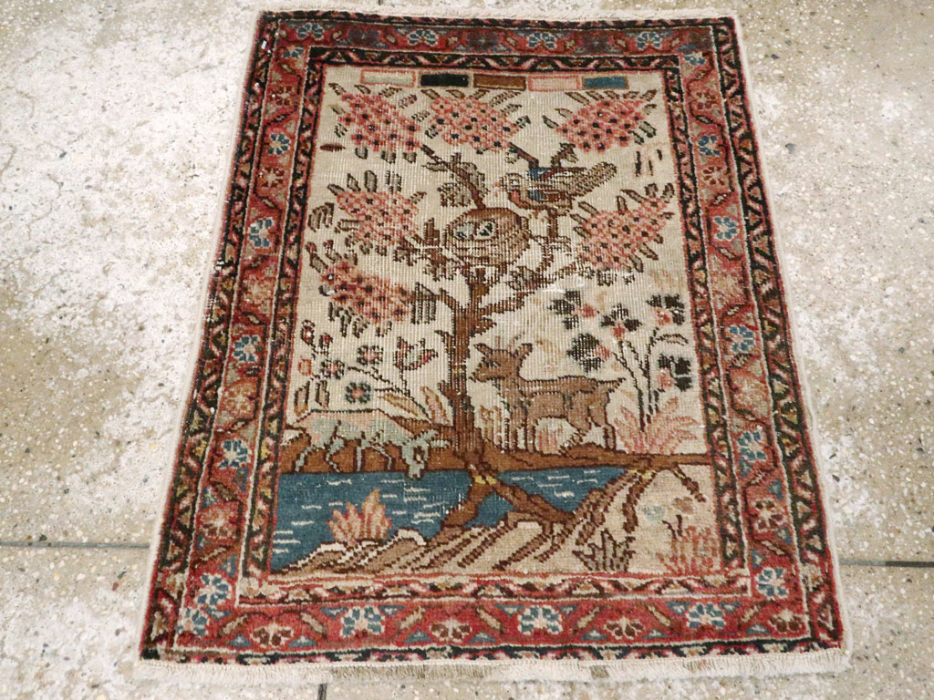 Antique Persian Tabriz Distressed Pictorial Rug, No.25020 - Staging