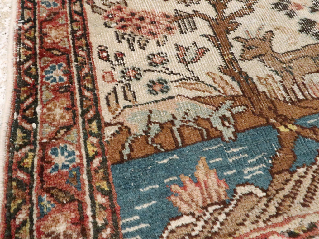 Antique Persian Tabriz Distressed Pictorial Rug, No.25020 - Staging