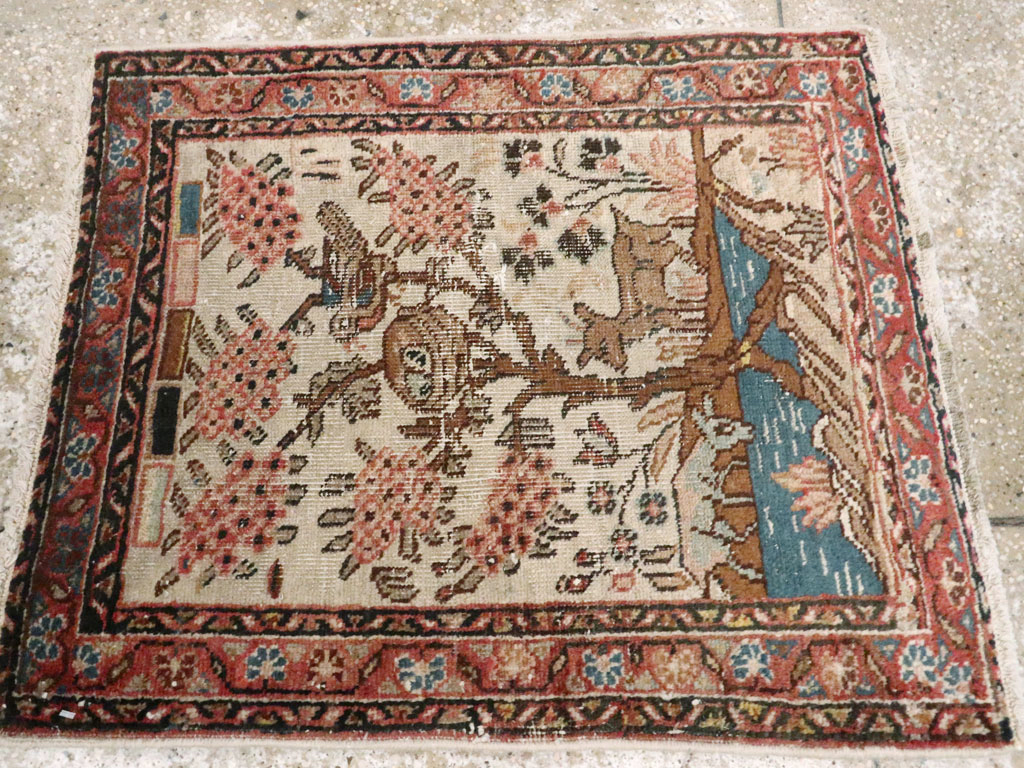 Antique Persian Tabriz Distressed Pictorial Rug, No.25020 - Staging
