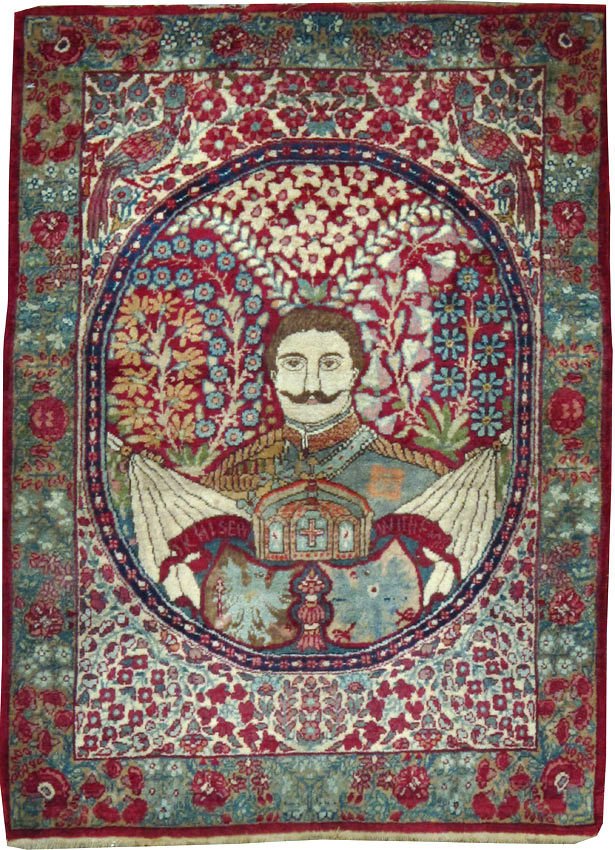 Antique Persian Lavar Kerman Pictorial Rug, No.25021 - Staging
