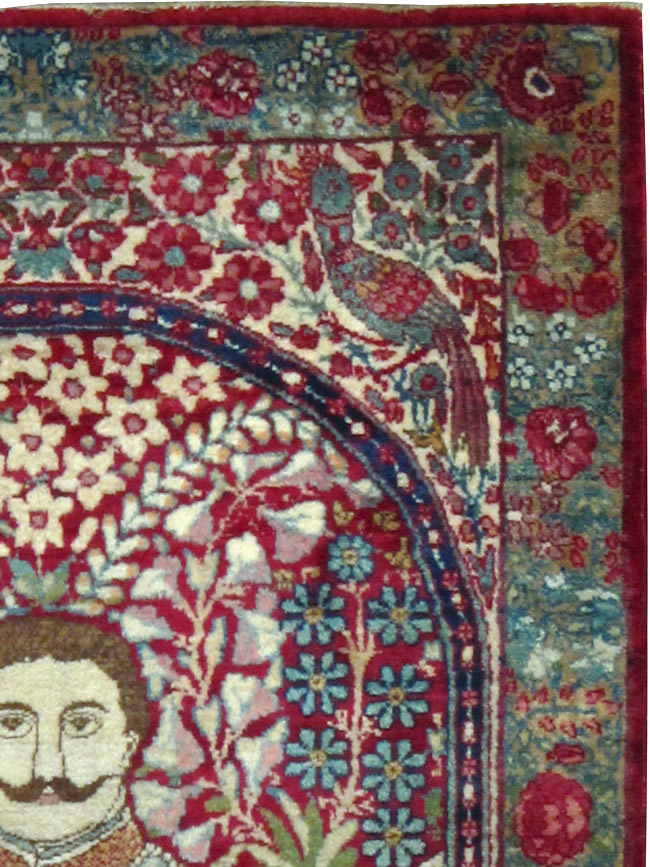 Antique Persian Lavar Kerman Pictorial Rug, No.25021 - Staging