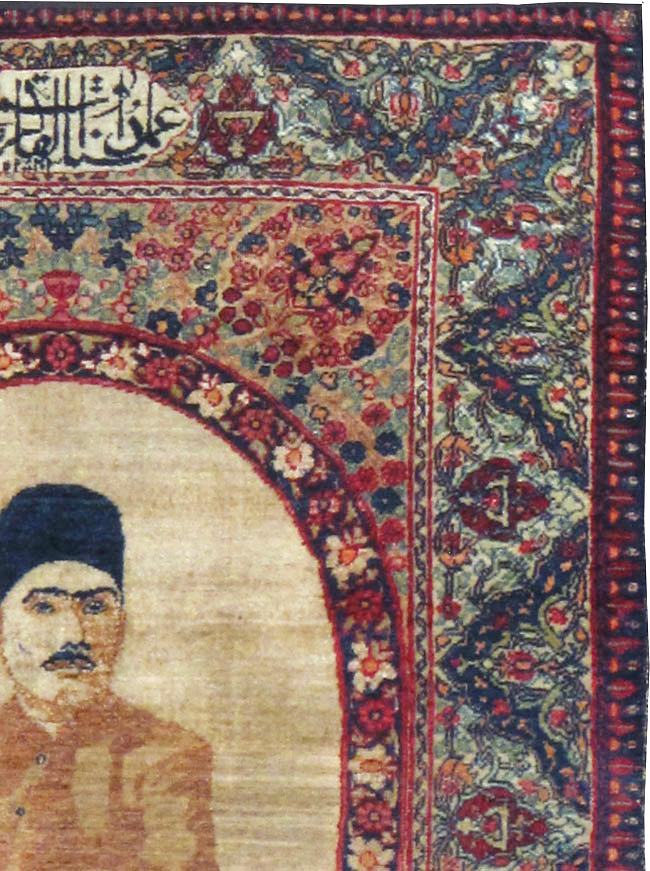 Antique Persian Lavar Kerman Pictorial Rug, No.25022 - Staging