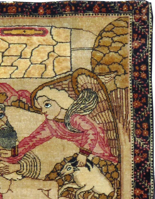 Antique Persian Lavar Kerman Pictorial Rug, No.25023 - Staging