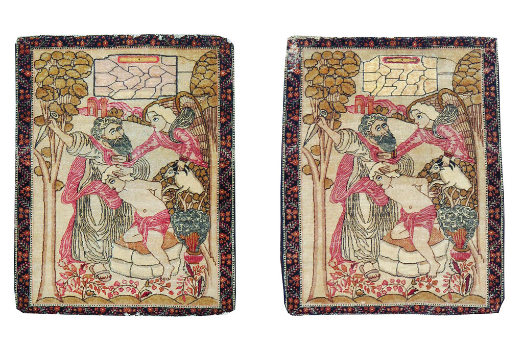 Antique Persian Lavar Kerman Pictorial Rug (Pair: 2 of 2), No.25023 - Staging