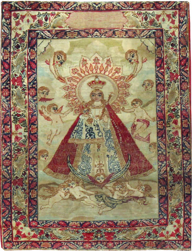 Antique Persian Lavar Kerman Pictorial Rug, No.25026 - Staging