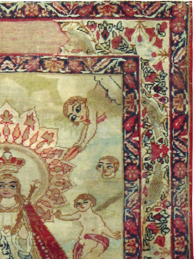 Antique Persian Lavar Kerman Pictorial Rug, No.25026 - Staging