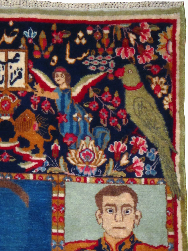 Vintage Persian Kerman Pictorial Rug, No.25030 - Staging