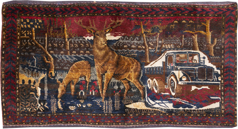 Vintage Persian Kurdish Pictorial Rug, No.25054 - Staging