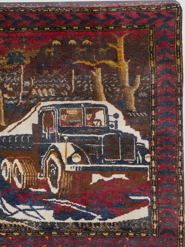 Vintage Persian Kurdish Pictorial Rug, No.25054 - Staging