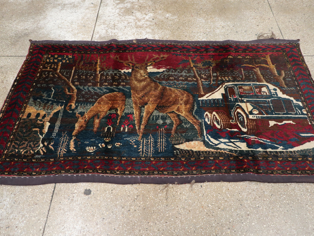 Vintage Persian Kurdish Pictorial Rug, No.25054 - Staging