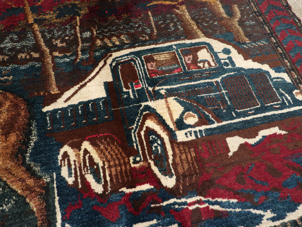 Vintage Persian Kurdish Pictorial Rug, No.25054 - Staging