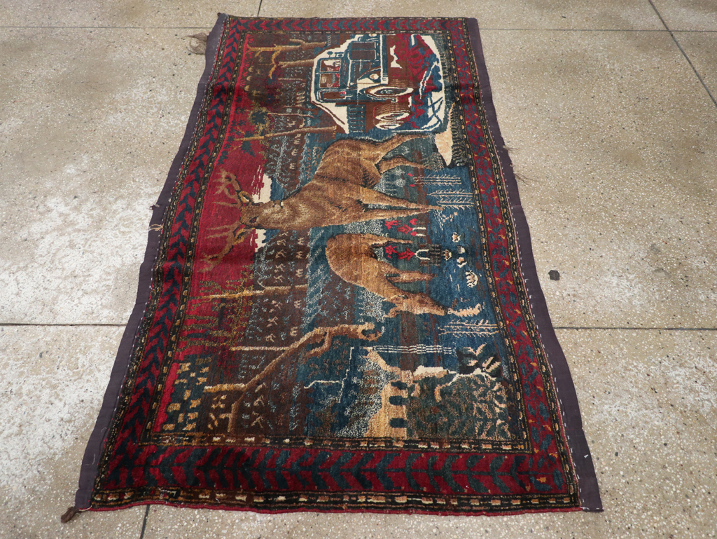 Vintage Persian Kurdish Pictorial Rug, No.25054 - Staging