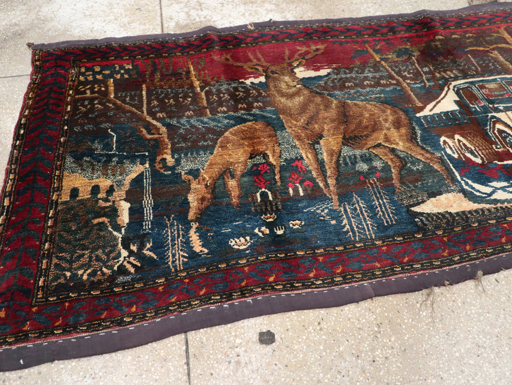 Vintage Persian Kurdish Pictorial Rug, No.25054 - Staging