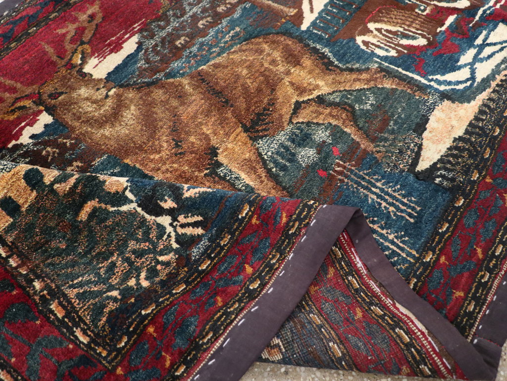 Vintage Persian Kurdish Pictorial Rug, No.25054 - Staging