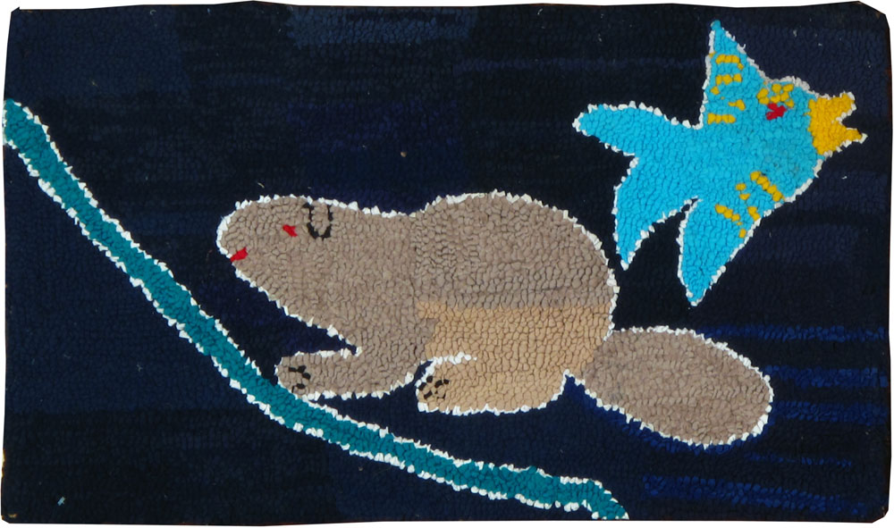 Vintage American Hooked Pictorial Throw Rug, No.25060 - Staging