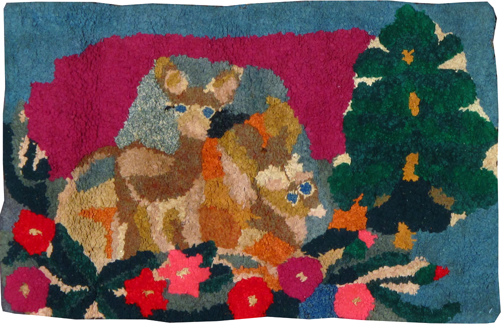 Vintage American Hooked Pictorial Throw Rug, No.25066 - Staging