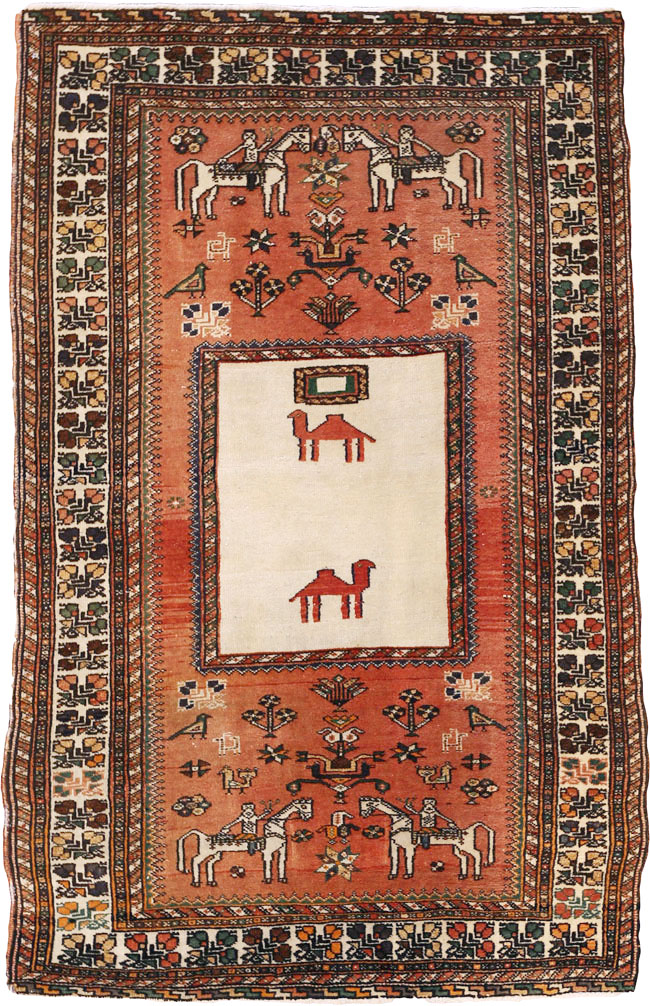 Vintage Persian Shiraz Pictorial Rug, No.25087 - Staging