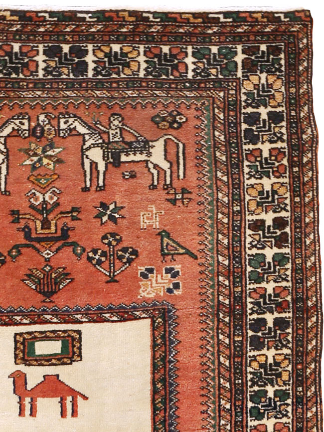 Vintage Persian Shiraz Pictorial Rug, No.25087 - Staging