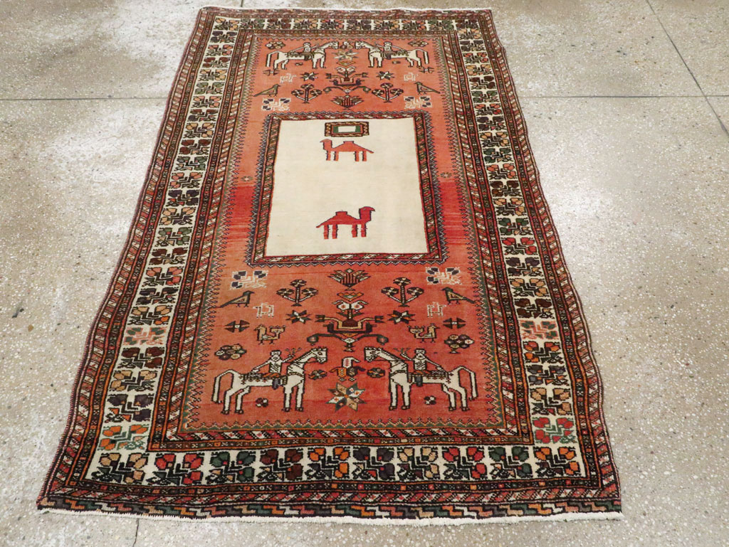 Vintage Persian Shiraz Pictorial Rug, No.25087 - Staging