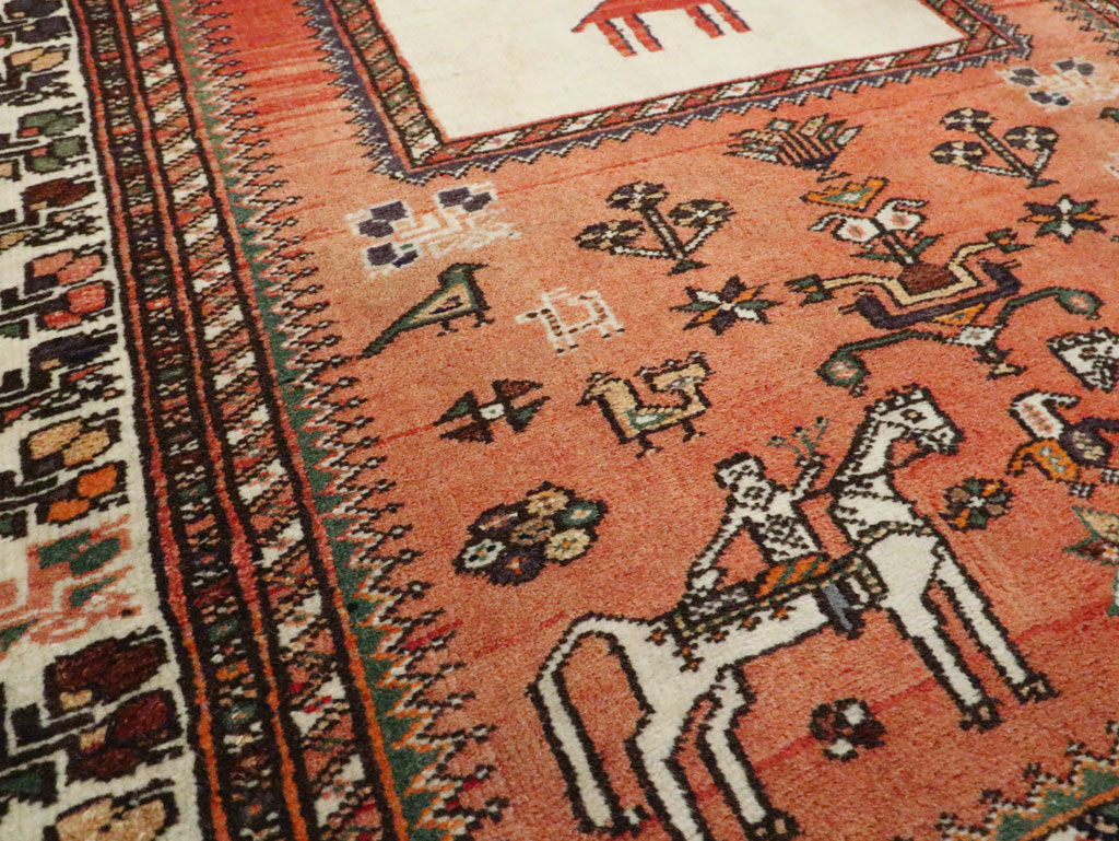 Vintage Persian Shiraz Pictorial Rug, No.25087 - Staging