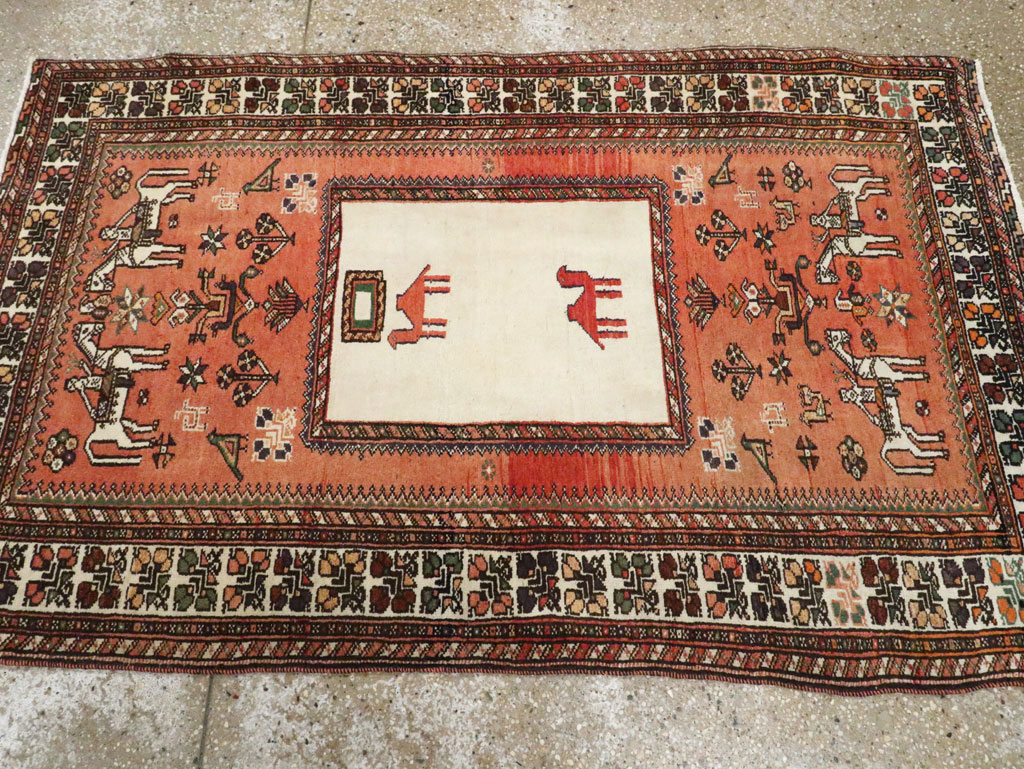 Vintage Persian Shiraz Pictorial Rug, No.25087 - Staging