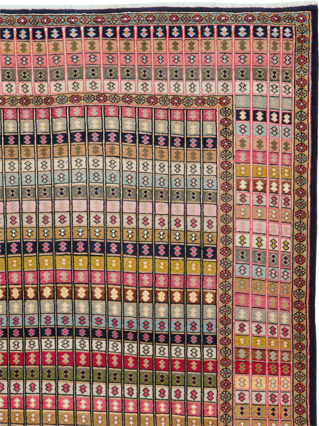 Vintage Persian Kashan Art Deco Rug, No.25113 - Staging