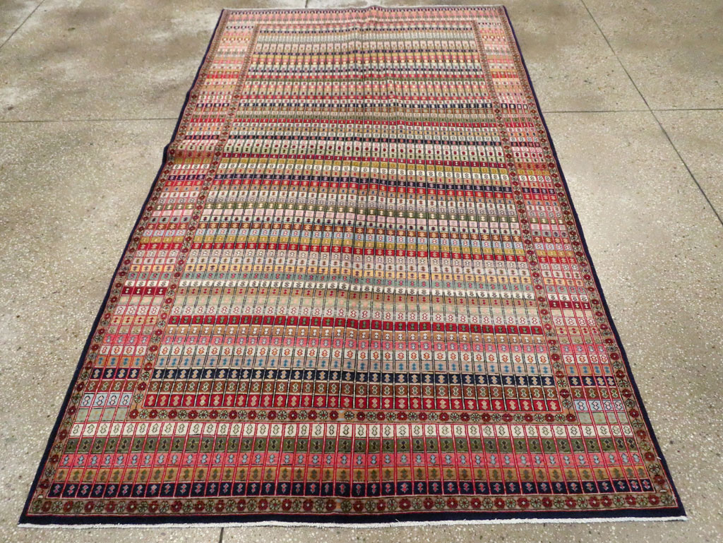 Vintage Persian Kashan Art Deco Rug, No.25113 - Staging