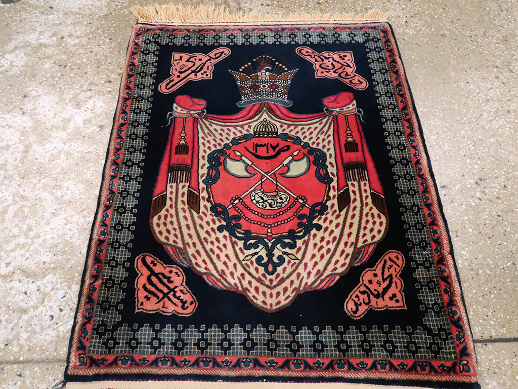 Vintage Persian Kashan Pictorial Rug, No.25116 - Staging