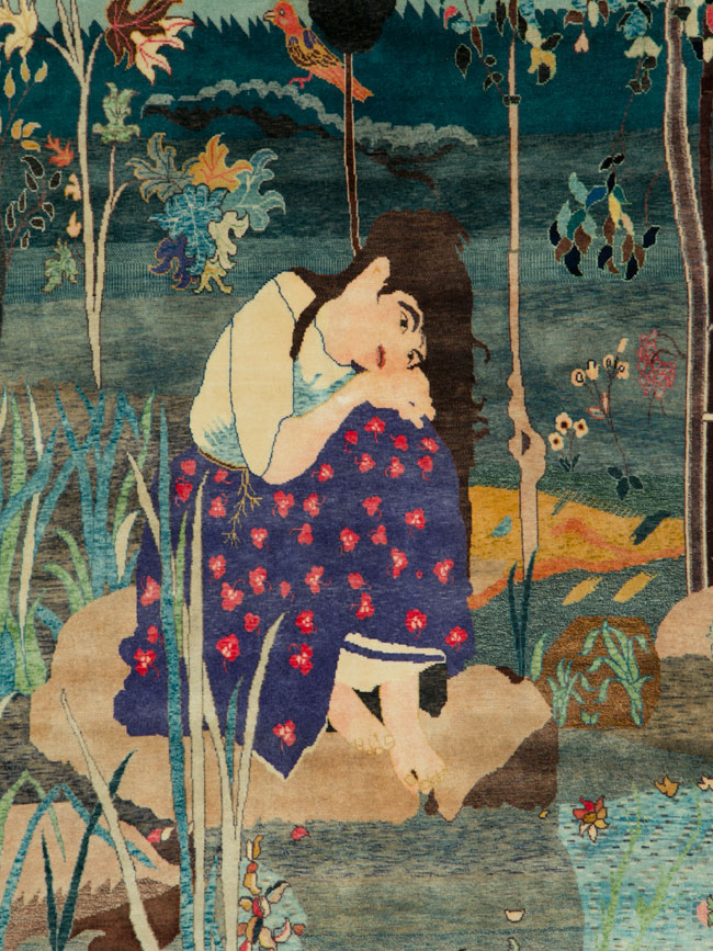 Vintage Persian Tabriz Pictorial Rug, No.25153 - Staging