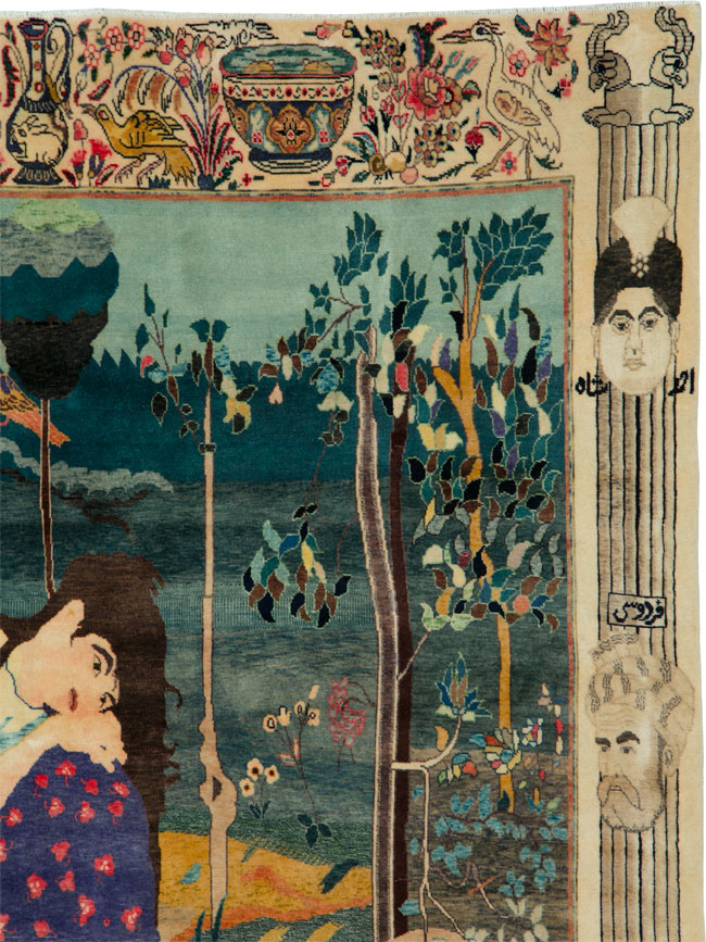 Vintage Persian Tabriz Pictorial Rug, No.25153 - Staging