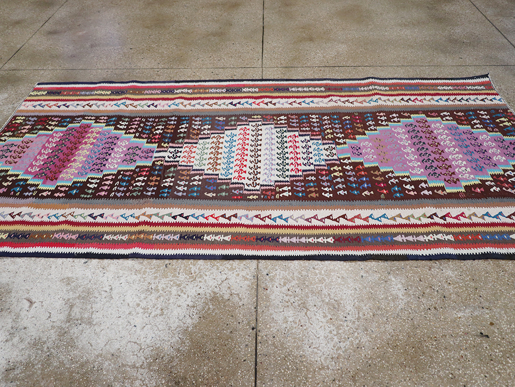 Vintage Persian Flatweave Kilim Gallery Rug, No.25155 - Staging