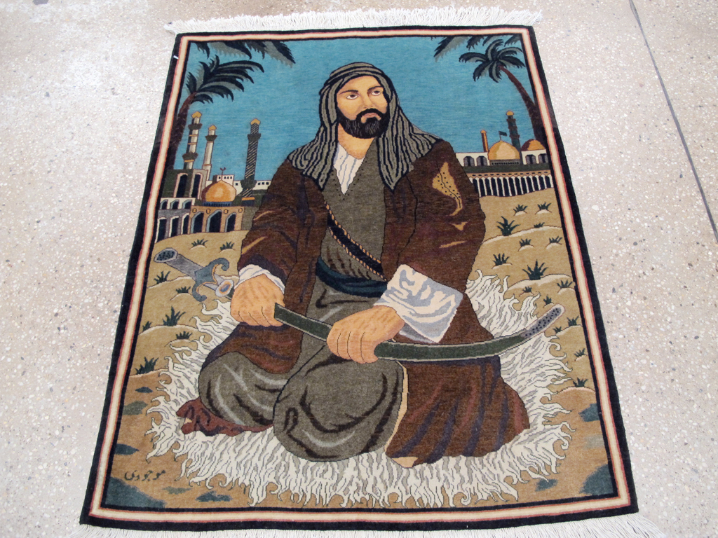 Vintage Persian Tabriz Pictorial Rug, No.25179 - Staging