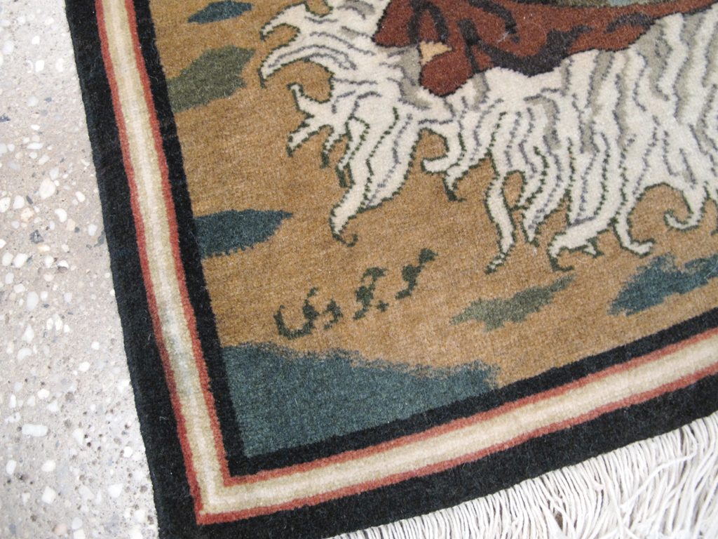 Vintage Persian Tabriz Pictorial Rug, No.25179 - Staging