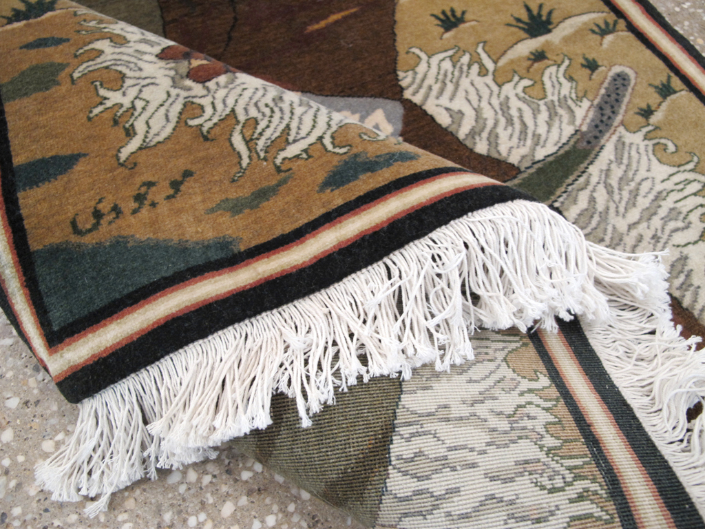 Vintage Persian Tabriz Pictorial Rug, No.25179 - Staging