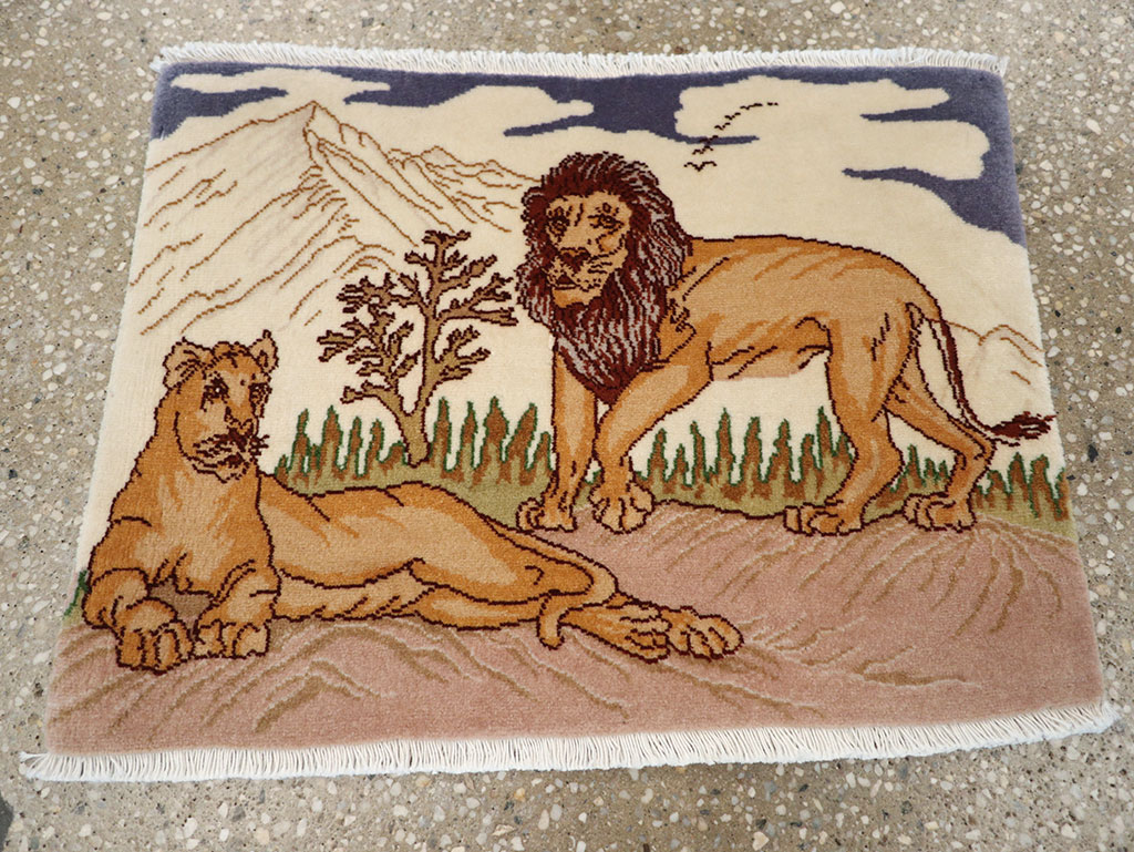 Vintage Persian Tabriz Pictorial Rug (Pair: 1 of 2), No.25196 - Staging