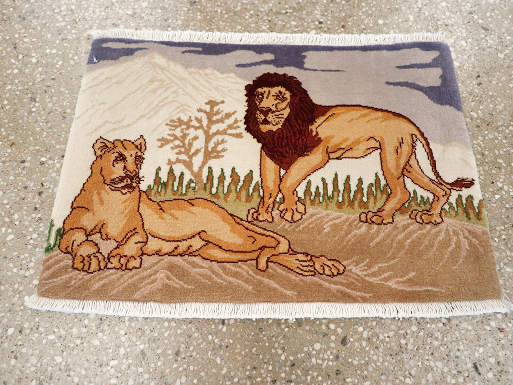 Vintage Persian Tabriz Pictorial Rug (Pair: 2 of 2), No.25197 - Staging