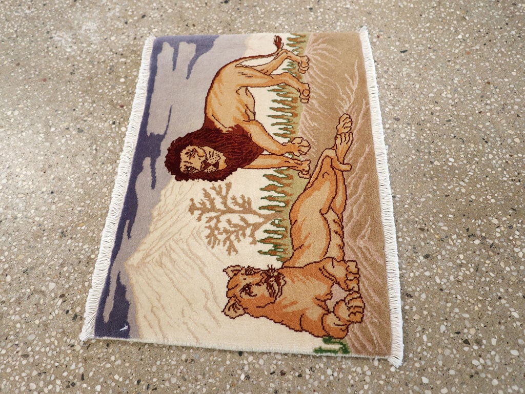 Vintage Persian Tabriz Pictorial Rug (Pair: 2 of 2), No.25197 - Staging