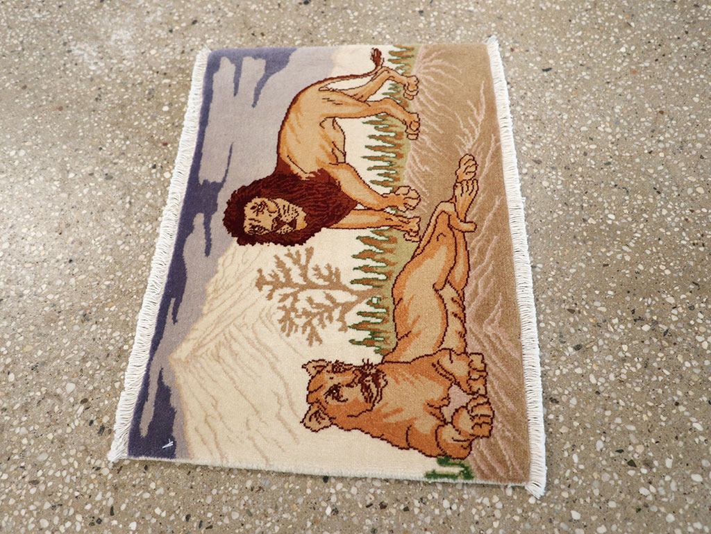 Vintage Persian Tabriz Pictorial Rug (Pair: 2 of 2), No.25197 - Staging