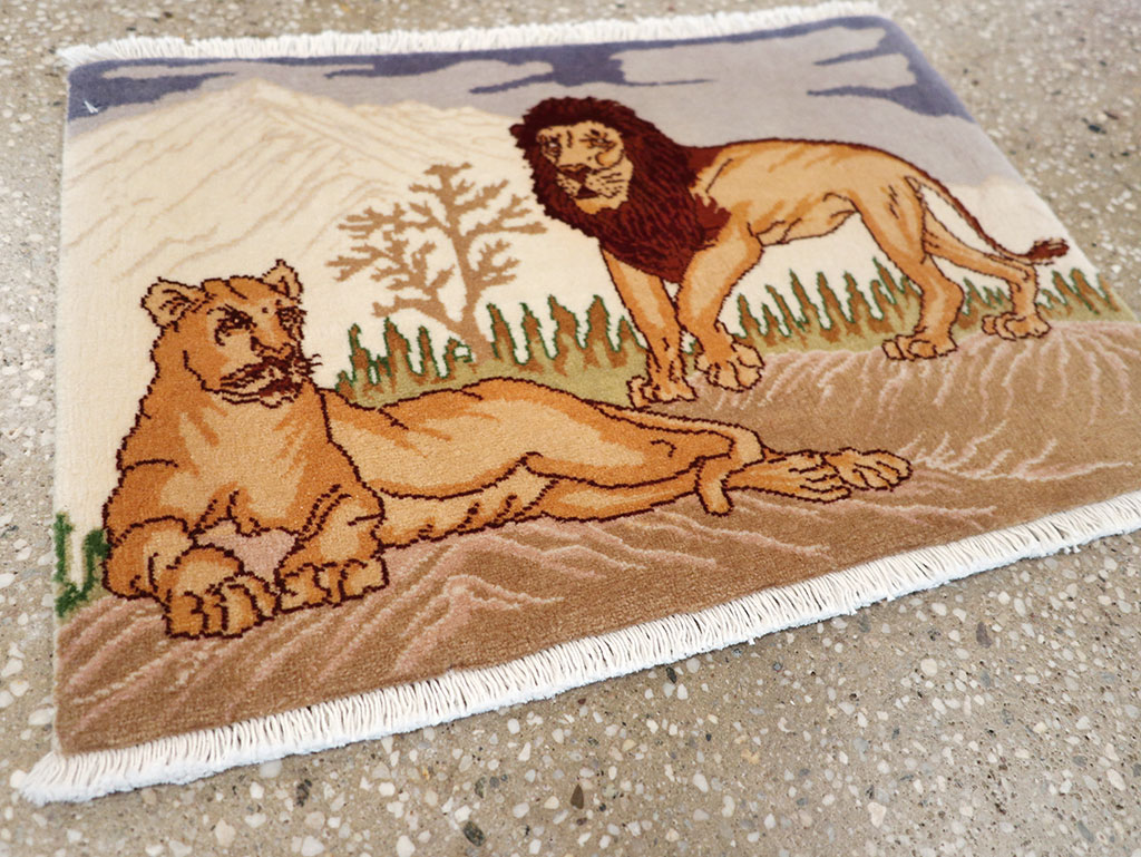 Vintage Persian Tabriz Pictorial Rug (Pair: 2 of 2), No.25197 - Staging