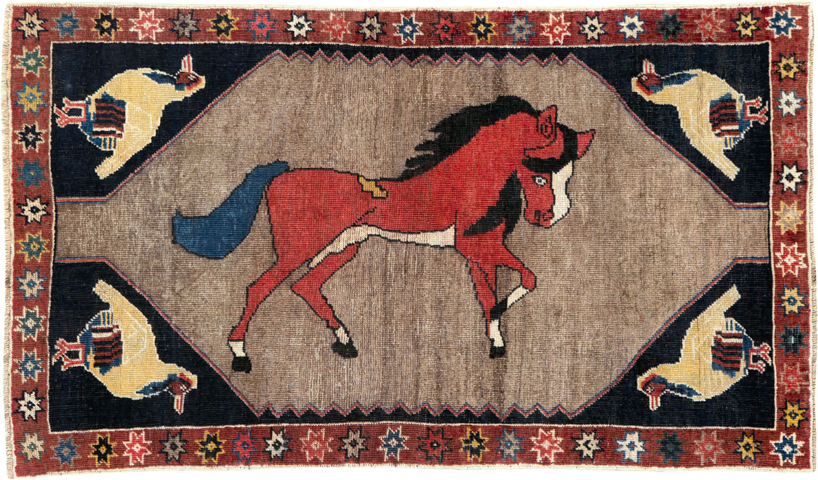 Vintage Persian Shiraz Pictorial Rug, No.25214 - Staging