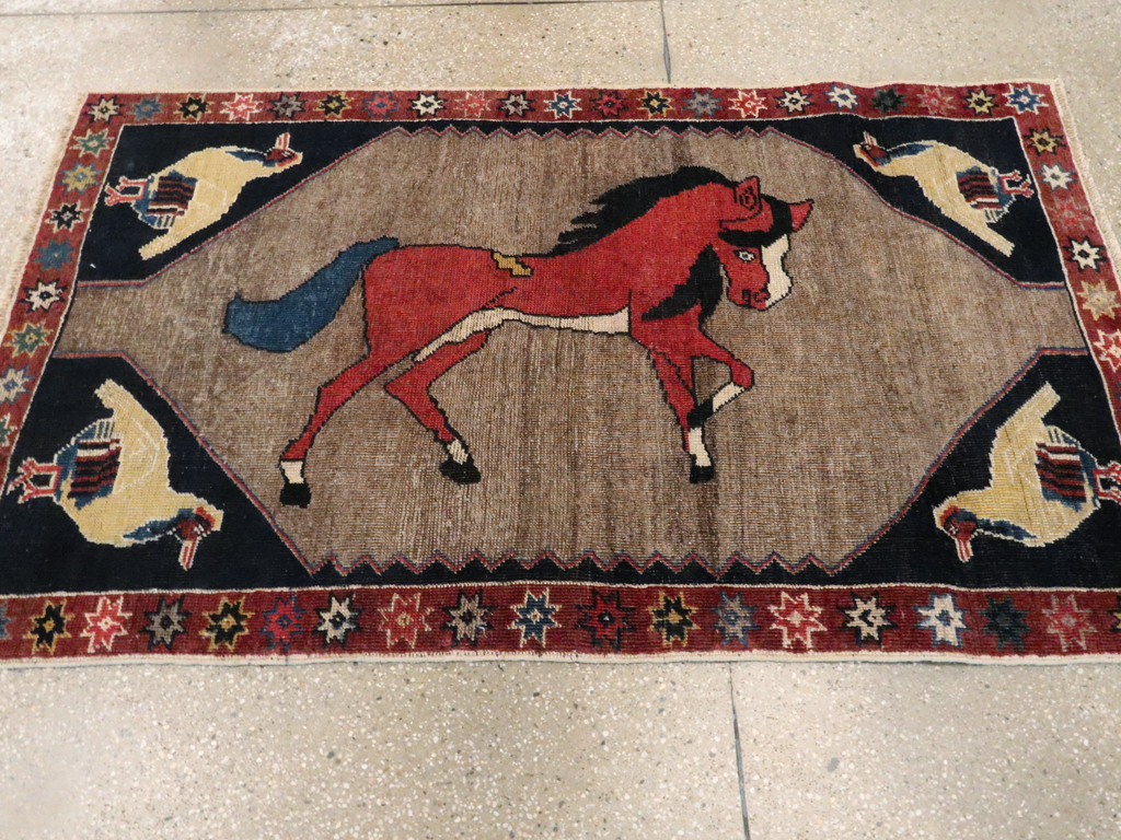 Vintage Persian Shiraz Pictorial Rug, No.25214 - Staging