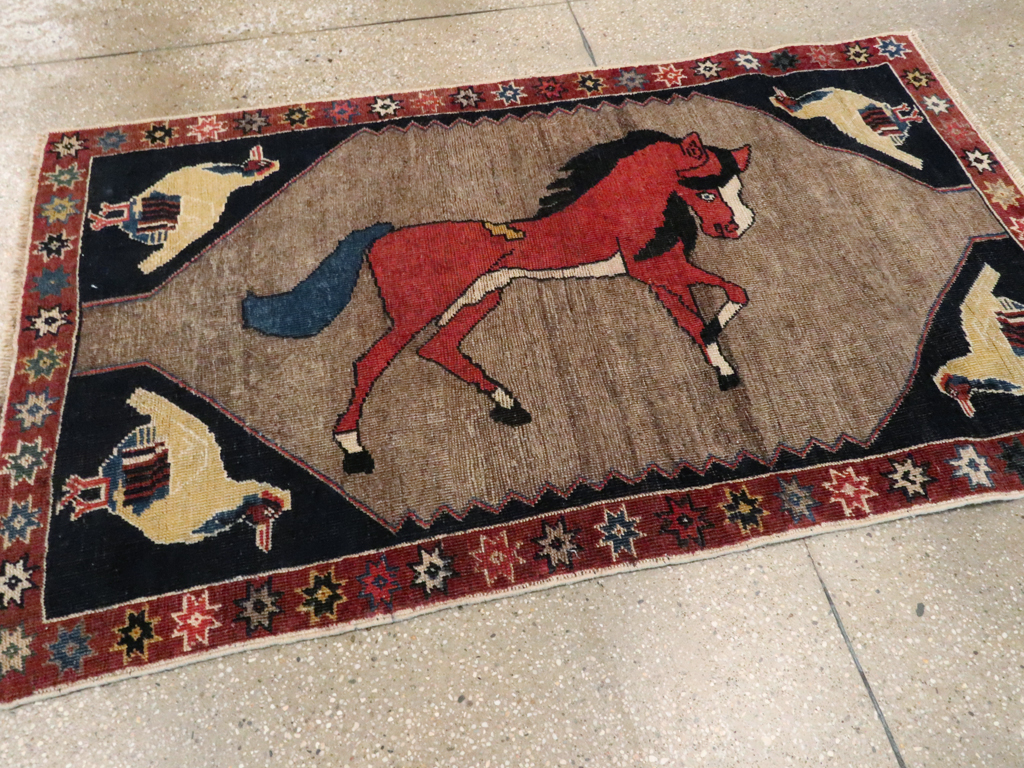 Vintage Persian Shiraz Pictorial Rug, No.25214 - Staging